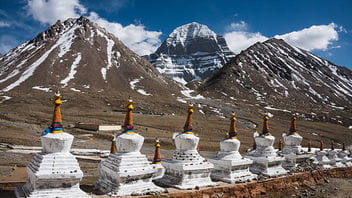 Stupas, with the north face of Mount Kailash